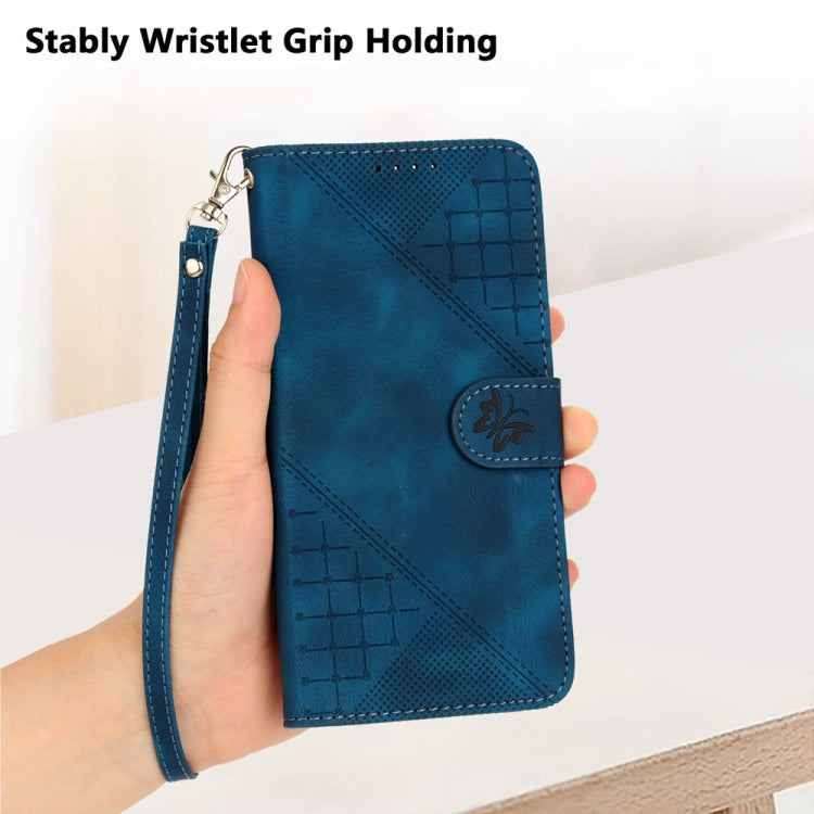 For Samsung Galaxy S25 5G Grid Butterfly Embossed Pattern Leather Phone Case with Lanyard(Dark Blue) - free shipping - PMC Jewellery - Order now!