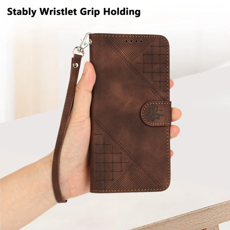 For Samsung Galaxy S25 5G YX0080 Grid Butterfly Embossed Pattern Flip Leather Phone Case with Lanyard(Coffee) - Galaxy S25 5G Cases by PMC TechLife | Online Shopping South Africa | PMC TechLife | Buy Now Pay Later Mobicred