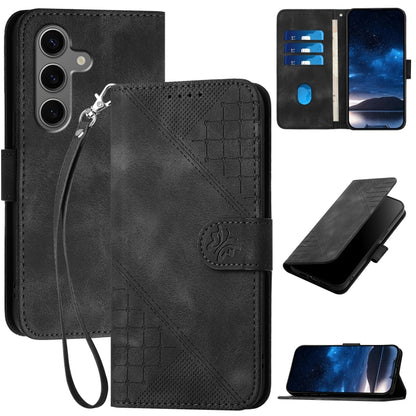 For Samsung Galaxy S25+ 5G YX0080 Grid Butterfly Embossed Pattern Flip Leather Phone Case with Lanyard(Black) - Galaxy S25+ 5G Cases by PMC Jewellery | Online Shopping South Africa | PMC Jewellery | Buy Now Pay Later Mobicred