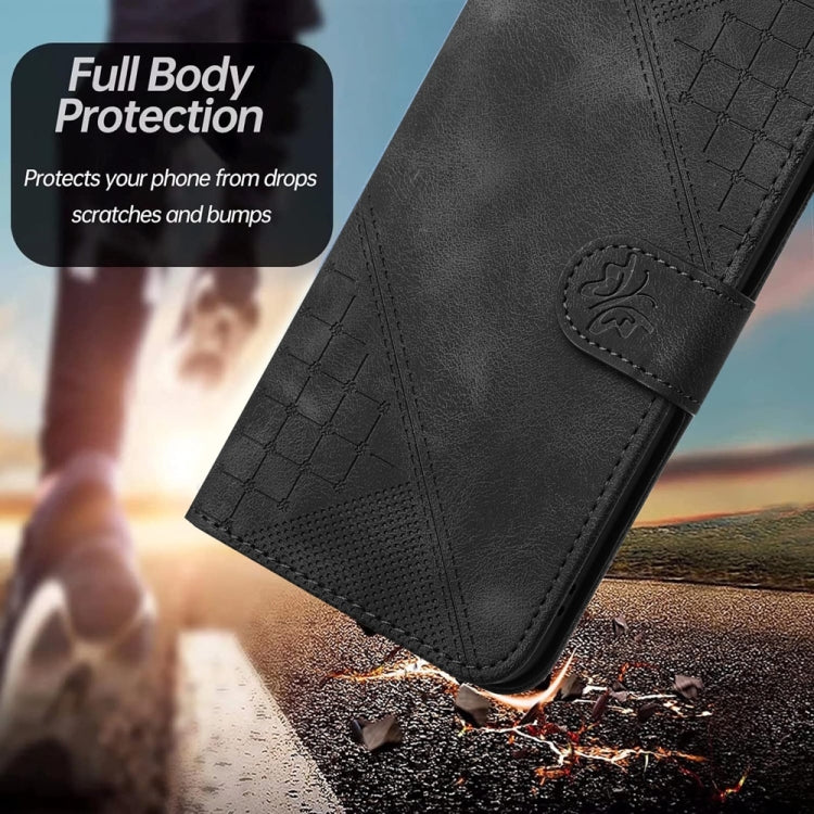 For Samsung Galaxy S25+ 5G YX0080 Grid Butterfly Embossed Pattern Flip Leather Phone Case with Lanyard(Black) - Galaxy S25+ 5G Cases by PMC TechLife | Online Shopping South Africa | PMC TechLife | Buy Now Pay Later Mobicred