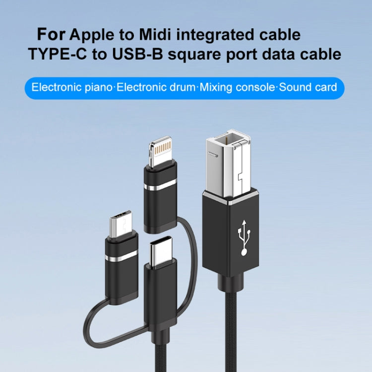 3 in 1 8 Pin, Type-C, Micro USB to USB-B MIDI Instruments Printer Cable, Length: 1m, Length:1m(Red) - Multifunction Cable by PMC Jewellery | Online Shopping South Africa | PMC Jewellery | Buy Now Pay Later Mobicred
