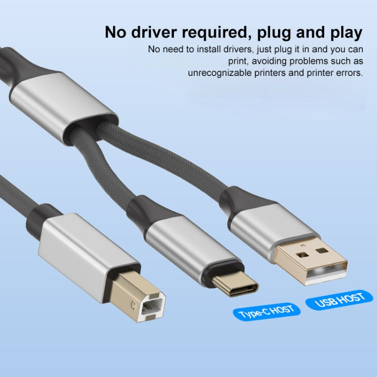 2 in 1 Type-C and USB-A to USB-B MIDI Instruments Printer Cable, Length: 1m, Length:1m(Red) - Multifunctional Cable by PMC Jewellery | Online Shopping South Africa | PMC Jewellery | Buy Now Pay Later Mobicred