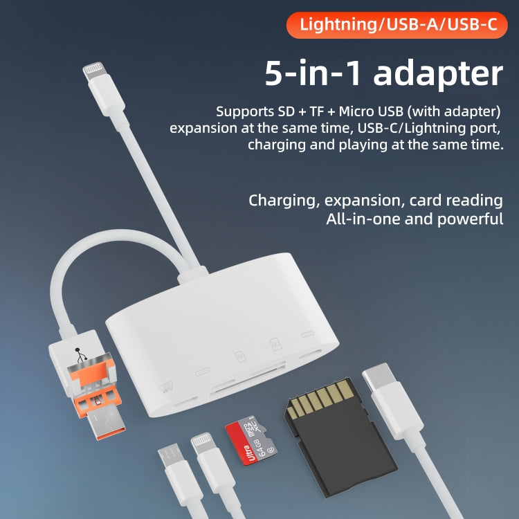 NK-1040TL Pro USB-C / Type-C, 8 Pin, USB to USB-C / Type-C, 8 Pin, Micro USB, TF, SD Card Reader Adapter(White) - U Disk & Card Reader by PMC TechLife | Online Shopping South Africa | PMC TechLife | Buy Now Pay Later Mobicred
