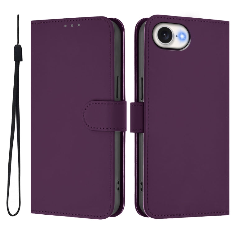 For iPhone 16e Skin Feel Solid Color Leather Phone Case with Lanyard(Violet) - iPhone 16e Cases by PMC TechLife | Online Shopping South Africa | PMC TechLife | Buy Now Pay Later Mobicred