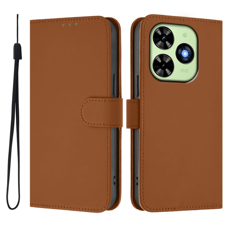 For Tecno Spark Go 2024 4G Skin Feel Solid Color Leather Phone Case with Lanyard(Brown) - Tecno Cases by PMC Jewellery | Online Shopping South Africa | PMC Jewellery | Buy Now Pay Later Mobicred