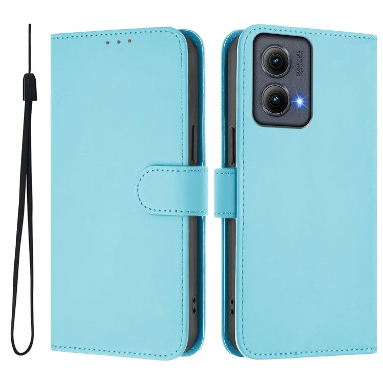 For Motorola Edge 5G 2024 Skin Feel Solid Color Leather Phone Case with Lanyard(Sky Blue) - Motorola Cases by PMC Jewellery | Online Shopping South Africa | PMC Jewellery | Buy Now Pay Later Mobicred