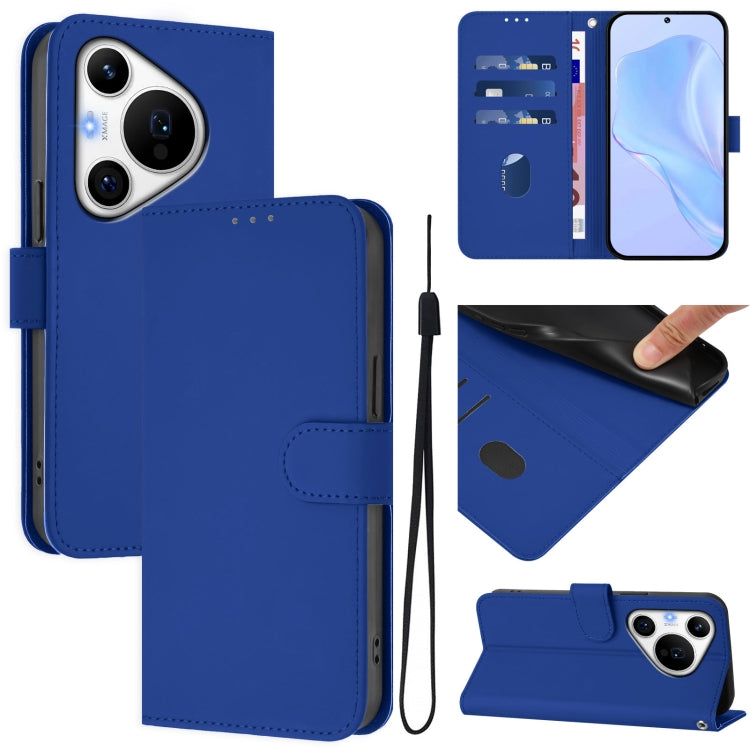 For Huawei Pura 70 Pro / 70 Pro+ Skin Feel Solid Color Leather Phone Case with Lanyard(Dark Blue) - Huawei Cases by PMC Jewellery | Online Shopping South Africa | PMC Jewellery | Buy Now Pay Later Mobicred