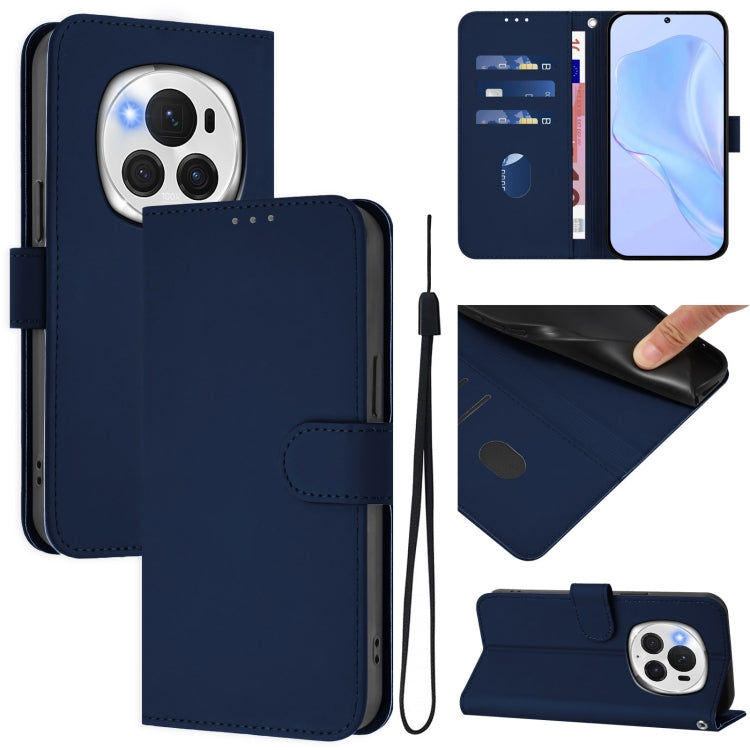 For Honor Magic6 Pro Skin Feel Solid Color Leather Phone Case with Lanyard(Navy Blue) - Honor Cases by PMC Jewellery | Online Shopping South Africa | PMC Jewellery | Buy Now Pay Later Mobicred