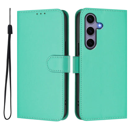 For Samsung Galaxy S25 5G Skin Feel Solid Color Leather Phone Case with Lanyard(Green) - Galaxy S25 5G Cases by PMC Jewellery | Online Shopping South Africa | PMC Jewellery | Buy Now Pay Later Mobicred