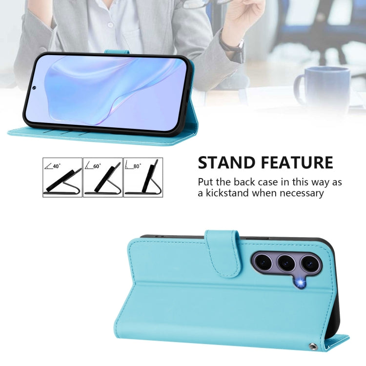 For Samsung Galaxy S25 5G Skin Feel Solid Color Leather Phone Case with Lanyard(Sky Blue) - Galaxy S25 5G Cases by PMC Jewellery | Online Shopping South Africa | PMC Jewellery | Buy Now Pay Later Mobicred