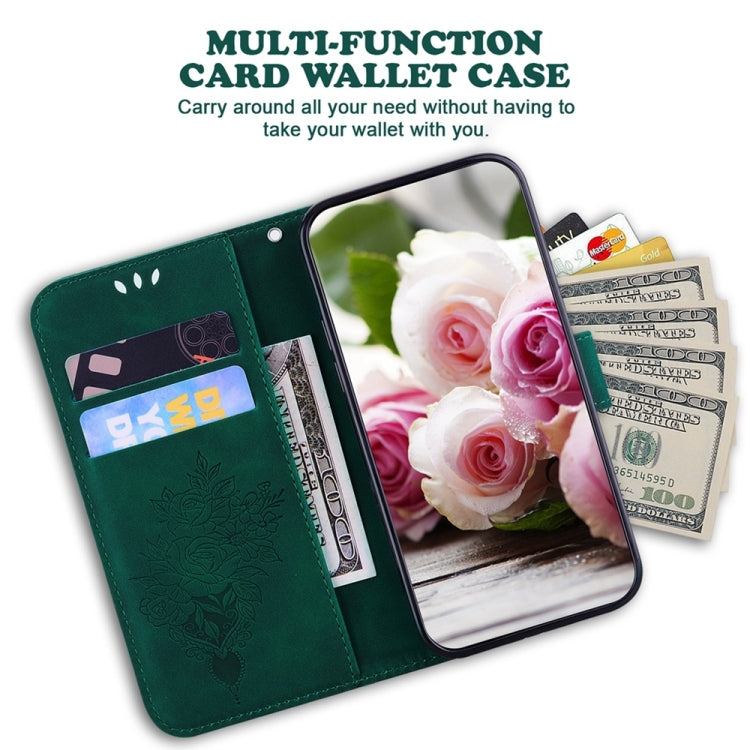 For Samsung Galaxy S25+ 5G Butterfly Rose Embossed Leather Phone Case(Green) - Galaxy S25+ 5G Cases by PMC TechLife | Online Shopping South Africa | PMC TechLife | Buy Now Pay Later Mobicred