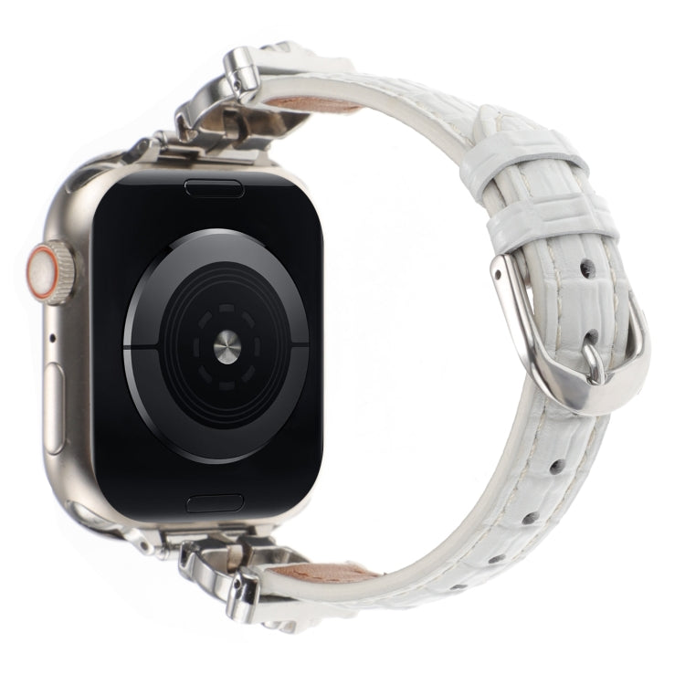For Apple Watch 46mm / 49mm / 45mm / 44mm Leopard Head Bamboo Texture Leather Watch Band(Silver White) - free shipping - PMC TechLife - Order now!