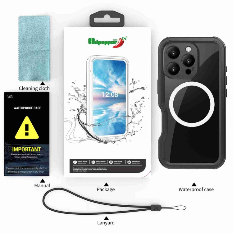 For iPhone 16 Pro RedPepper IP68 Waterproof Triple-proof MagSafe Phone Case(Black) - free shipping - PMC Jewellery - Order now!