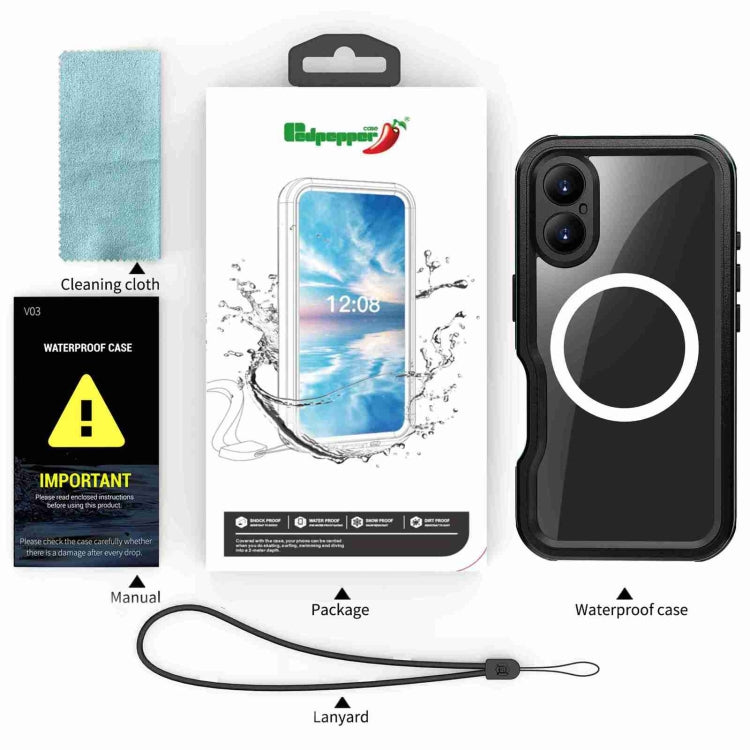 For iPhone 16 RedPepper IP68 Waterproof Triple-proof MagSafe Phone Case(Black Blue) - iPhone 16 Cases by RedPepper | Online Shopping South Africa | PMC Jewellery | Buy Now Pay Later Mobicred