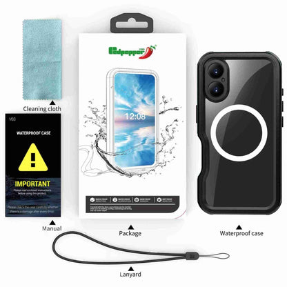 For iPhone 16 RedPepper IP68 Waterproof Triple-proof MagSafe Phone Case(Black Blue) - iPhone 16 Cases by RedPepper | Online Shopping South Africa | PMC Jewellery | Buy Now Pay Later Mobicred