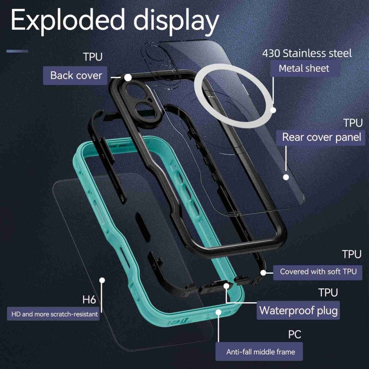 For iPhone 16 RedPepper IP68 Waterproof Triple-proof MagSafe Phone Case(Black Blue) - iPhone 16 Cases by RedPepper | Online Shopping South Africa | PMC Jewellery | Buy Now Pay Later Mobicred