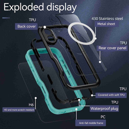 For iPhone 16 RedPepper IP68 Waterproof Triple-proof MagSafe Phone Case(Black Blue) - iPhone 16 Cases by RedPepper | Online Shopping South Africa | PMC Jewellery | Buy Now Pay Later Mobicred