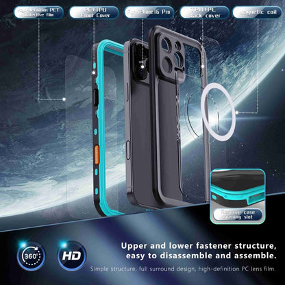 For iPhone 16 Pro RedPepper Transparent Dot IP68 Waterproof Triple-proof MagSafe Phone Case(Black Blue) - iPhone 16 Plus Cases by RedPepper | Online Shopping South Africa | PMC Jewellery | Buy Now Pay Later Mobicred