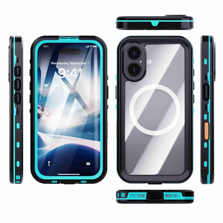 For iPhone 16 RedPepper Transparent Dot IP68 Waterproof Triple-proof MagSafe Phone Case(Black Blue) - free shipping - PMC Jewellery - Order now!