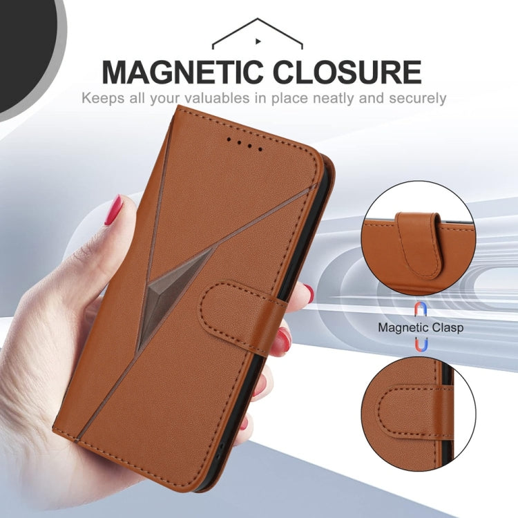 For Samsung Galaxy S25 5G Triangle Pattern Buckle Clasp Leather Phone Case(Brown) - Galaxy S25 5G Cases by PMC Jewellery | Online Shopping South Africa | PMC Jewellery | Buy Now Pay Later Mobicred