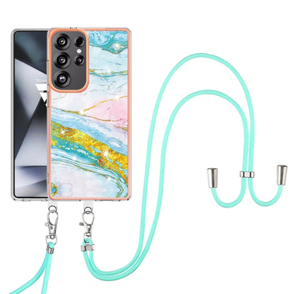 For Samsung Galaxy S25 Ultra 5G Electroplating Marble Dual-side IMD Phone Case with Lanyard(Green 004) - Galaxy S25 Ultra 5G Cases by PMC Jewellery | Online Shopping South Africa | PMC Jewellery | Buy Now Pay Later Mobicred