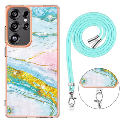 For Samsung Galaxy S25 Ultra 5G Electroplating Marble Dual-side IMD Phone Case with Lanyard(Green 004) - Galaxy S25 Ultra 5G Cases by PMC Jewellery | Online Shopping South Africa | PMC Jewellery | Buy Now Pay Later Mobicred