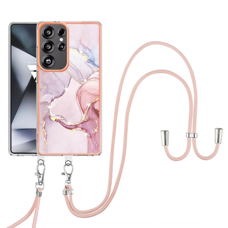 For Samsung Galaxy S25 Ultra 5G Electroplating Marble Dual-side IMD Phone Case with Lanyard(Rose Gold 005) - Galaxy S25 Ultra 5G Cases by PMC Jewellery | Online Shopping South Africa | PMC Jewellery | Buy Now Pay Later Mobicred