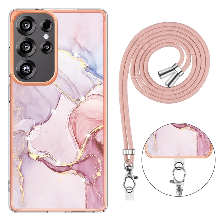 For Samsung Galaxy S25 Ultra 5G Electroplating Marble Dual-side IMD Phone Case with Lanyard(Rose Gold 005) - Galaxy S25 Ultra 5G Cases by PMC Jewellery | Online Shopping South Africa | PMC Jewellery | Buy Now Pay Later Mobicred