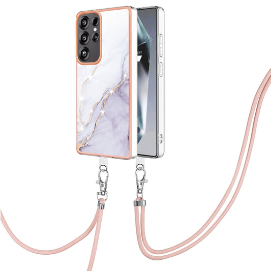 For Samsung Galaxy S25 Ultra 5G Electroplating Marble Dual-side IMD Phone Case with Lanyard(White 006) - Galaxy S25 Ultra 5G Cases by PMC Jewellery | Online Shopping South Africa | PMC Jewellery | Buy Now Pay Later Mobicred