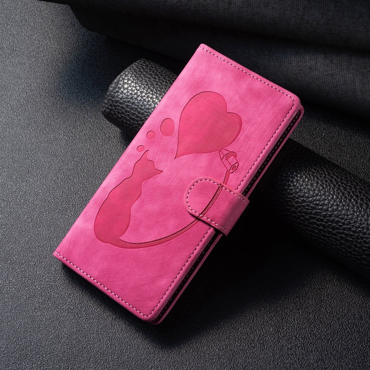 For Samsung Galaxy S25+ 5G Pen Heart Cat Embossed Leather Phone Case(Pink) - Galaxy S25+ 5G Cases by PMC Jewellery | Online Shopping South Africa | PMC Jewellery | Buy Now Pay Later Mobicred