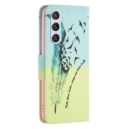 For Samsung Galaxy S25 5G Colored Drawing Pattern Leather Phone Case(Feather) - Galaxy S25 5G Cases by PMC Jewellery | Online Shopping South Africa | PMC Jewellery | Buy Now Pay Later Mobicred