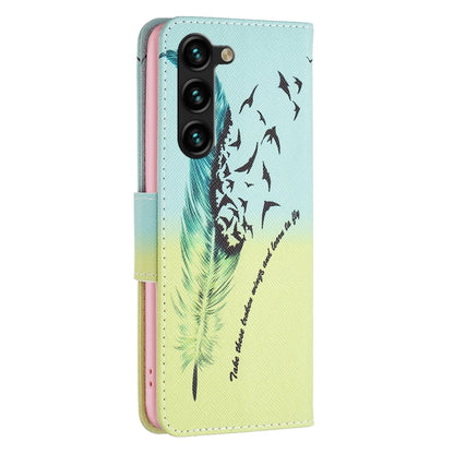 For Samsung Galaxy S25+ 5G Colored Drawing Pattern Leather Phone Case(Feather) - Galaxy S25+ 5G Cases by PMC Jewellery | Online Shopping South Africa | PMC Jewellery | Buy Now Pay Later Mobicred