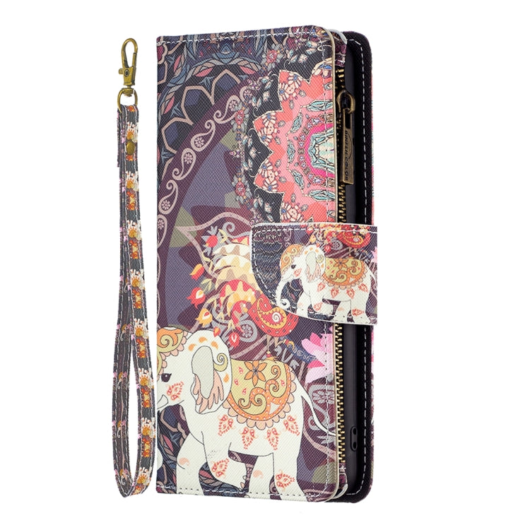 For Samsung Galaxy S25 5G Colored Drawing Pattern Zipper Leather Phone Case(Flower Elephant) - Galaxy S25 5G Cases by PMC Jewellery | Online Shopping South Africa | PMC Jewellery | Buy Now Pay Later Mobicred