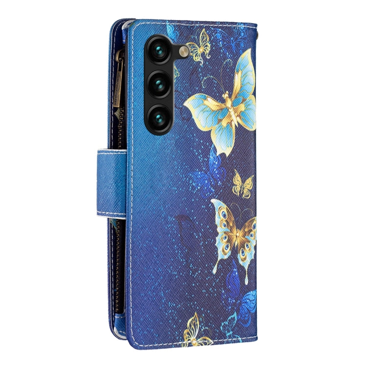 For Samsung Galaxy S25+ 5G Colored Drawing Pattern Zipper Leather Phone Case(Gold Butterfly) - Galaxy S25+ 5G Cases by PMC Jewellery | Online Shopping South Africa | PMC Jewellery | Buy Now Pay Later Mobicred