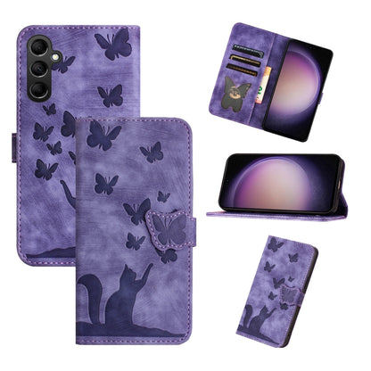 For Samsung Galaxy S25 5G Butterfly Cat Embossing Flip Leather Phone Case(Purple) - Galaxy S25 5G Cases by PMC Jewellery | Online Shopping South Africa | PMC Jewellery | Buy Now Pay Later Mobicred