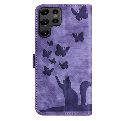 For Samsung Galaxy S25 Ultra 5G Butterfly Cat Embossing Flip Leather Phone Case(Purple) - Galaxy S25 Ultra 5G Cases by PMC Jewellery | Online Shopping South Africa | PMC Jewellery | Buy Now Pay Later Mobicred