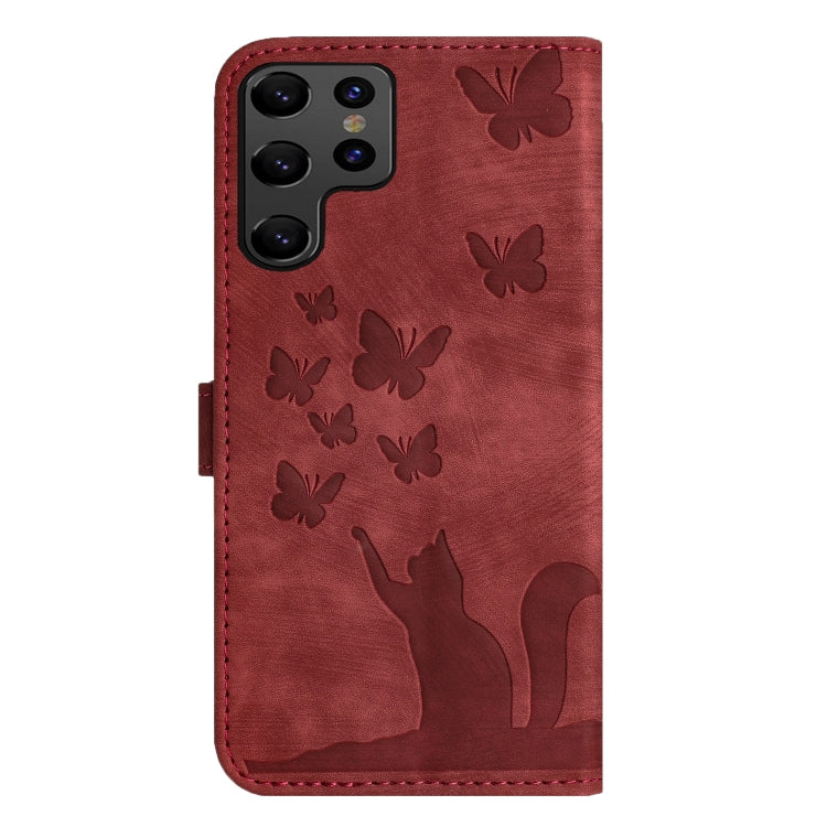 For Samsung Galaxy S25 Ultra 5G Butterfly Cat Embossing Flip Leather Phone Case(Red) - Galaxy S25 Ultra 5G Cases by PMC Jewellery | Online Shopping South Africa | PMC Jewellery | Buy Now Pay Later Mobicred