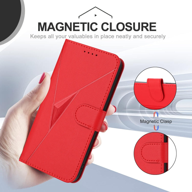 For Motorola Moto G Play 4G 2024 Triangle Pattern Buckle Clasp Leather Phone Case(Red) - free shipping - PMC Jewellery - Order now!