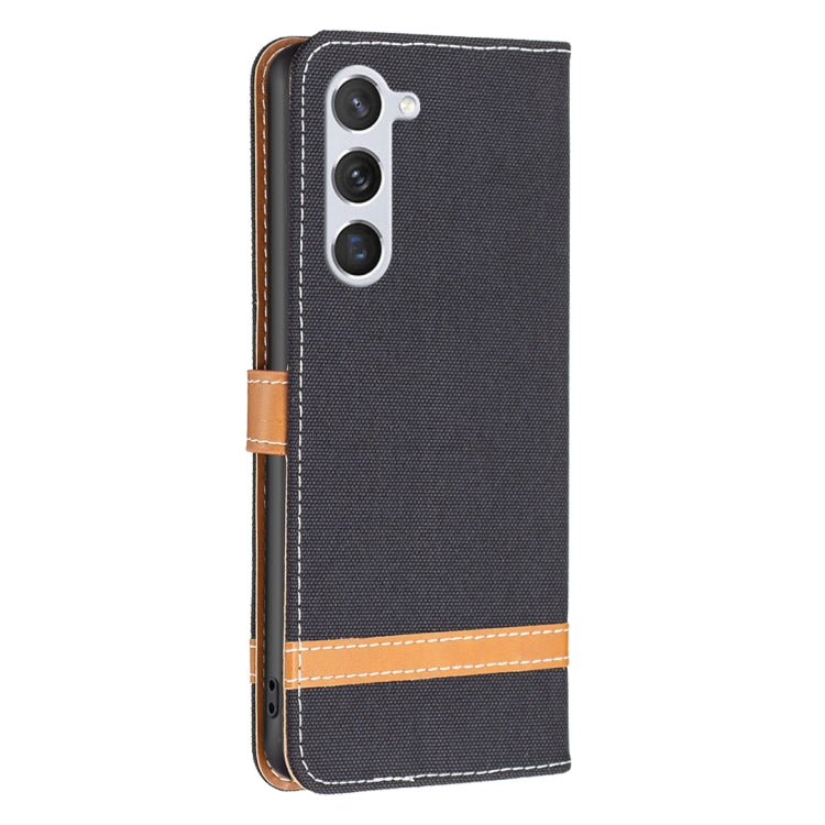 For Samsung Galaxy S25 5G Color Block Denim Texture Leather Phone Case(Black) - Galaxy S25 5G Cases by PMC Jewellery | Online Shopping South Africa | PMC Jewellery | Buy Now Pay Later Mobicred