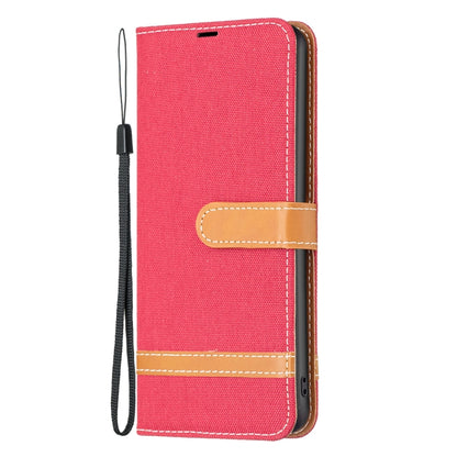 For Samsung Galaxy S25 5G Color Block Denim Texture Leather Phone Case(Red) - Galaxy S25 5G Cases by PMC Jewellery | Online Shopping South Africa | PMC Jewellery | Buy Now Pay Later Mobicred