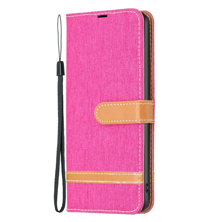 For Samsung Galaxy S25 5G Color Block Denim Texture Leather Phone Case(Rose Red) - Galaxy S25 5G Cases by PMC Jewellery | Online Shopping South Africa | PMC Jewellery | Buy Now Pay Later Mobicred