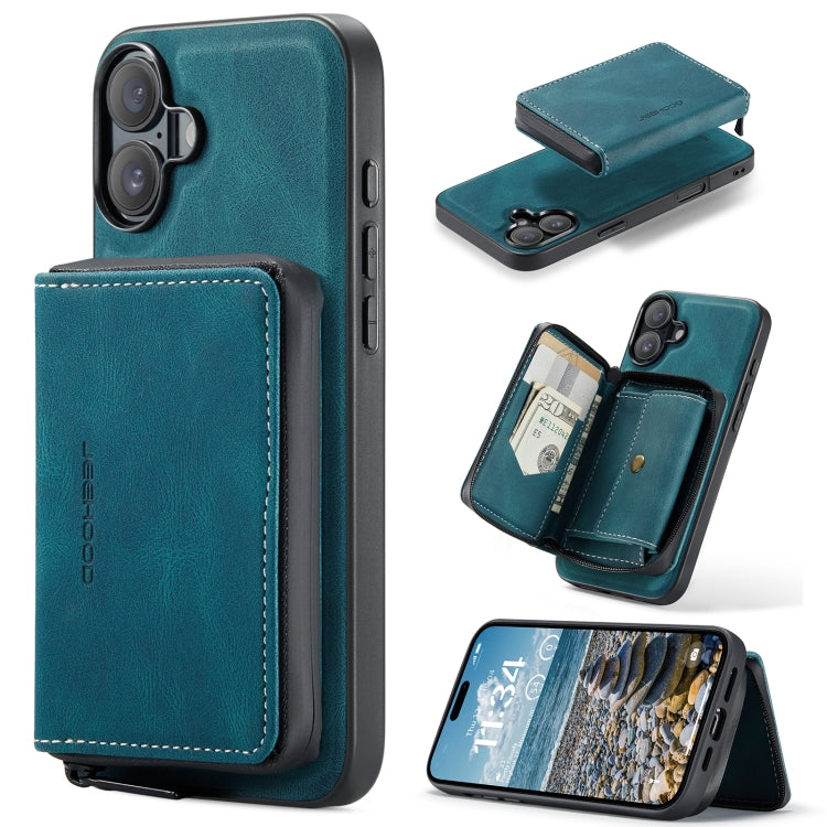 For iPhone 16 Plus JEEHOOD J02 Magnetic Zipper Horizontal Flip Leather Phone Case(Blue) - iPhone 16 Plus Cases by JEEHOOD | Online Shopping South Africa | PMC Jewellery | Buy Now Pay Later Mobicred