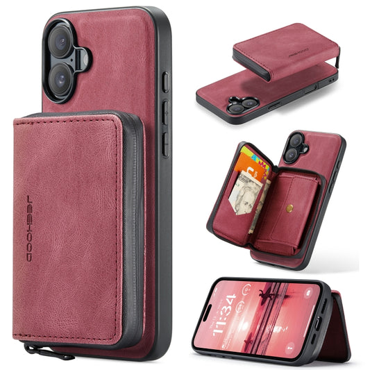 For iPhone 16 Plus JEEHOOD J02 Magnetic Zipper Horizontal Flip Leather Phone Case(Red) - iPhone 16 Plus Cases by JEEHOOD | Online Shopping South Africa | PMC Jewellery | Buy Now Pay Later Mobicred