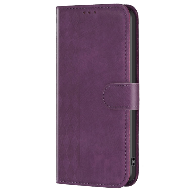For Samsung Galaxy S25 5G Plaid Embossed Leather Phone Case(Purple) - Galaxy S25 5G Cases by PMC Jewellery | Online Shopping South Africa | PMC Jewellery | Buy Now Pay Later Mobicred