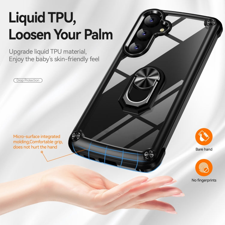 For Samsung Galaxy S25 5G TPU + PC Lens Protection Phone Case with Ring Holder(Black) - Galaxy S25 5G Cases by PMC Jewellery | Online Shopping South Africa | PMC Jewellery | Buy Now Pay Later Mobicred