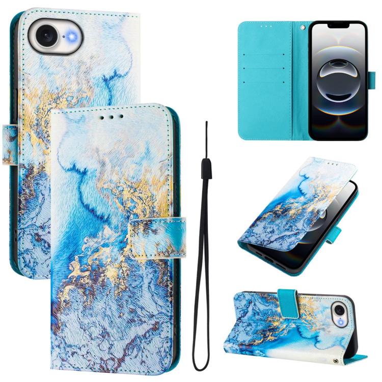 For iPhone 16e Art Colored Drawing Pattern Leather Phone Case(Ocean marble) - iPhone 16e Cases by PMC TechLife | Online Shopping South Africa | PMC TechLife | Buy Now Pay Later Mobicred