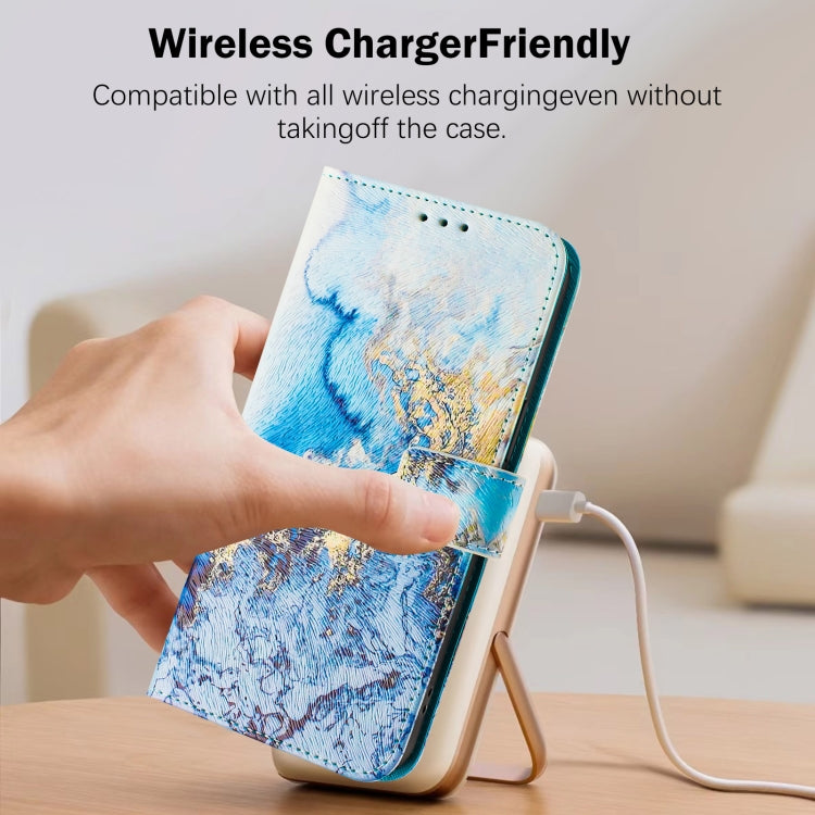 For iPhone 16e Art Colored Drawing Pattern Leather Phone Case(Ocean marble) - iPhone 16e Cases by PMC TechLife | Online Shopping South Africa | PMC TechLife | Buy Now Pay Later Mobicred