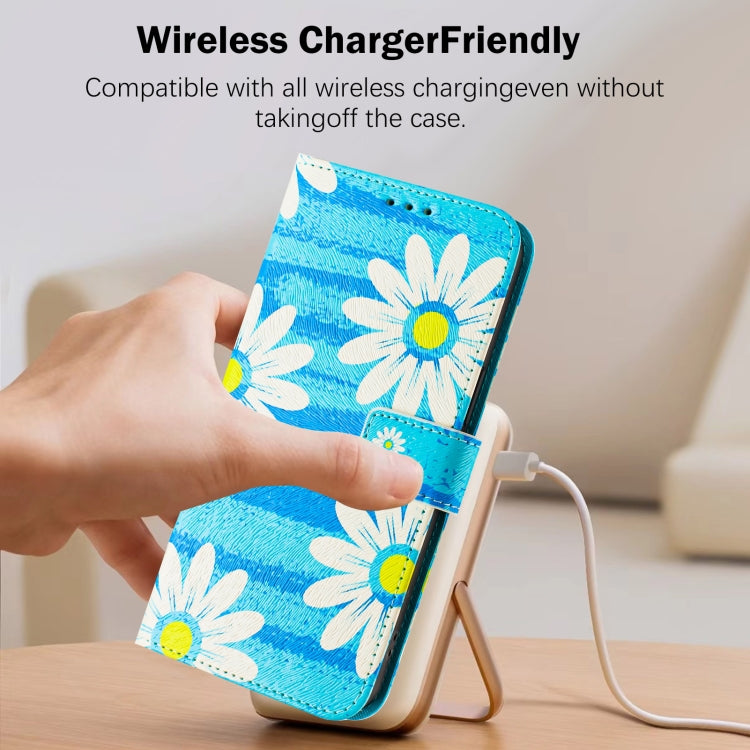 For iPhone 16e Art Colored Drawing Pattern Leather Phone Case(Blue daisy) - iPhone 16e Cases by PMC TechLife | Online Shopping South Africa | PMC TechLife | Buy Now Pay Later Mobicred