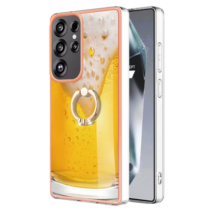 For Samsung Galaxy S25 Ultra 5G Electroplating Dual-side IMD Phone Case with Ring Holder(Draft Beer) - Galaxy S25 Ultra 5G Cases by PMC Jewellery | Online Shopping South Africa | PMC Jewellery | Buy Now Pay Later Mobicred