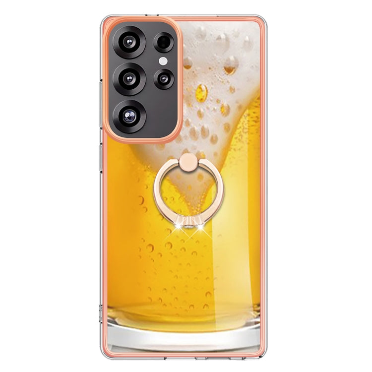 For Samsung Galaxy S25 Ultra 5G Electroplating Dual-side IMD Phone Case with Ring Holder(Draft Beer) - Galaxy S25 Ultra 5G Cases by PMC Jewellery | Online Shopping South Africa | PMC Jewellery | Buy Now Pay Later Mobicred